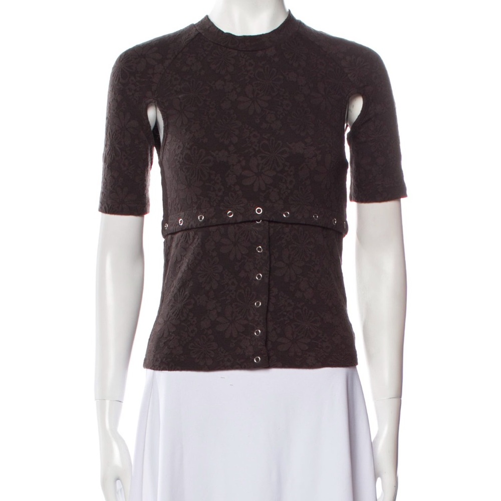 Eckhaus Latta brown t shirt with snap closure